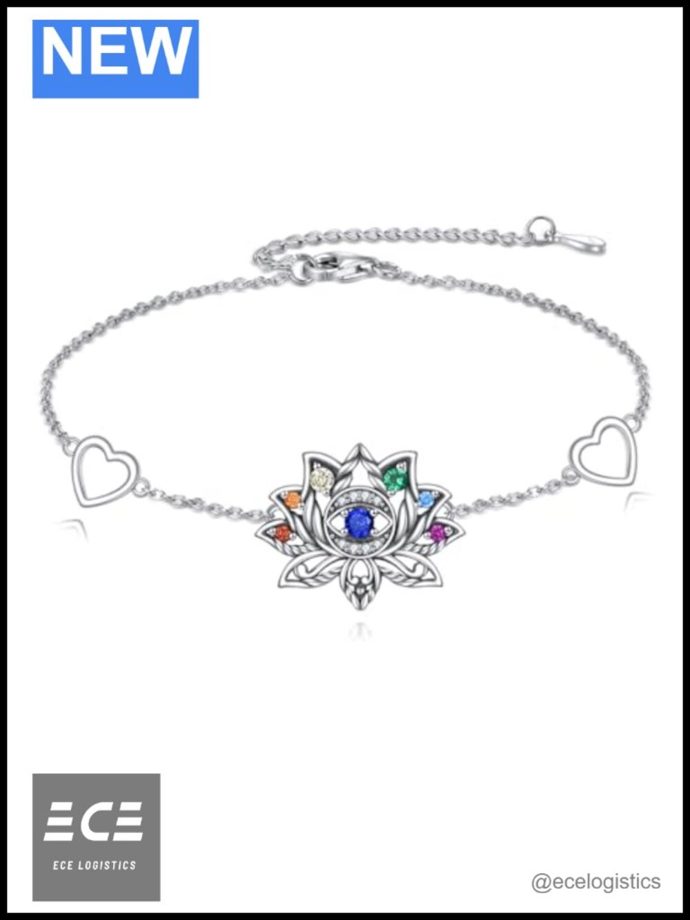 Sterling Silver Lotus Evil Eye Link Bracelet for Women Yoga Jewelry